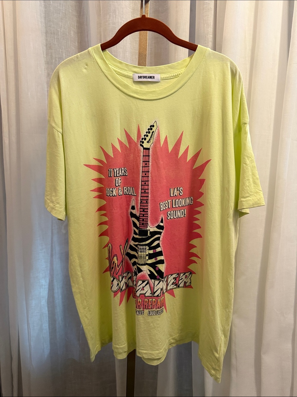 Daydreamer Neon Yellow Tee with Pink & Black Guitar Graphic - Picture 2 of 5